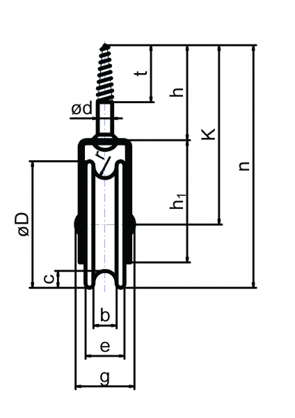 Waschseilrolle mit Holzschraube Ø60mm